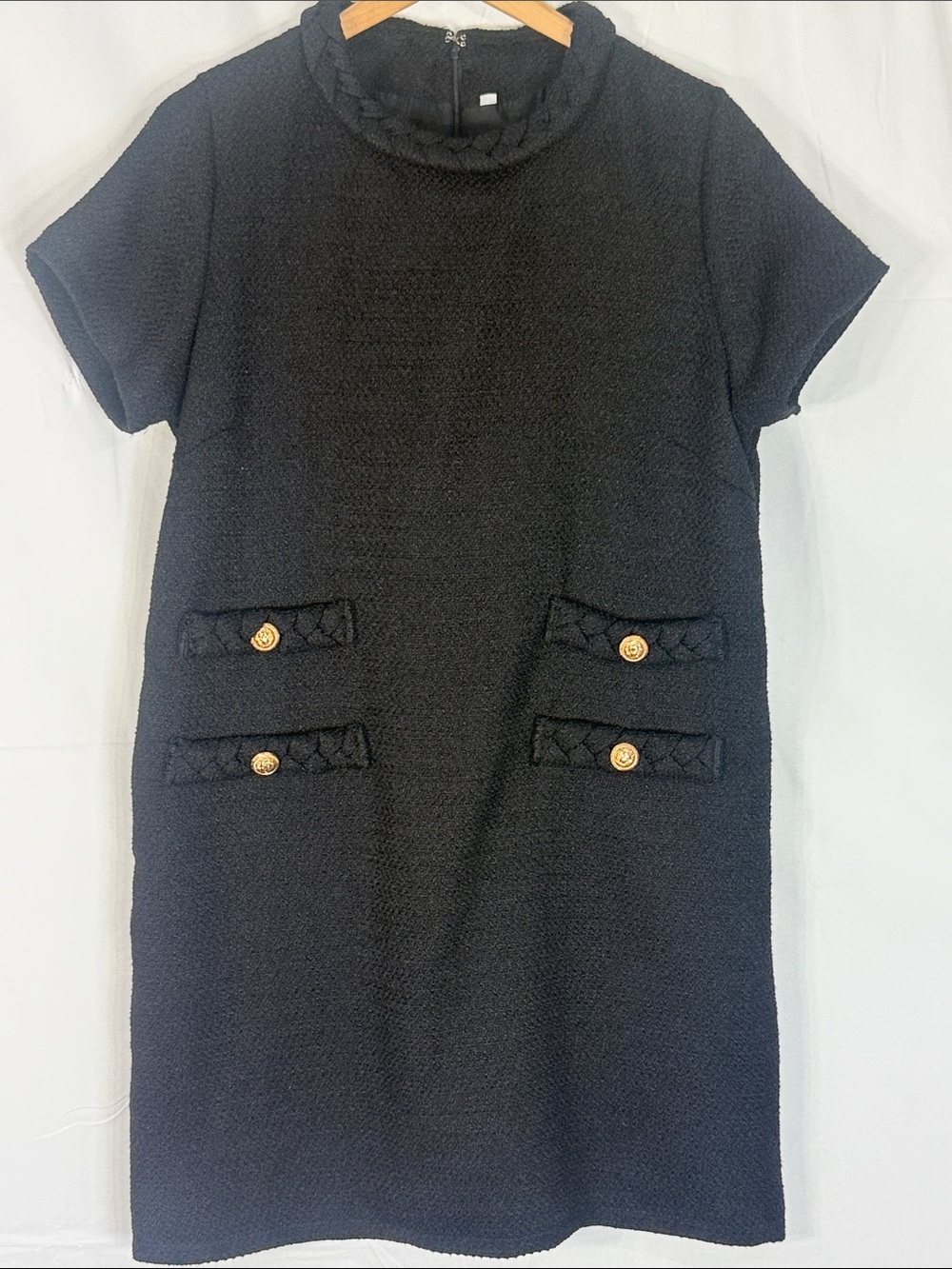 TUCKERNUCK BLACK TWEED JACKIE DRESS SIZE L WITH GOLD BUTTON DETAIL SIZE L - Picture 3 of 9